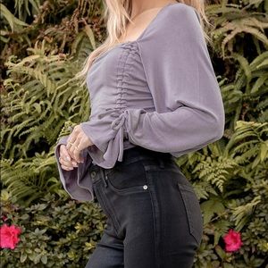 Free People “Meant to Be” Shiny Purple Bodysuit